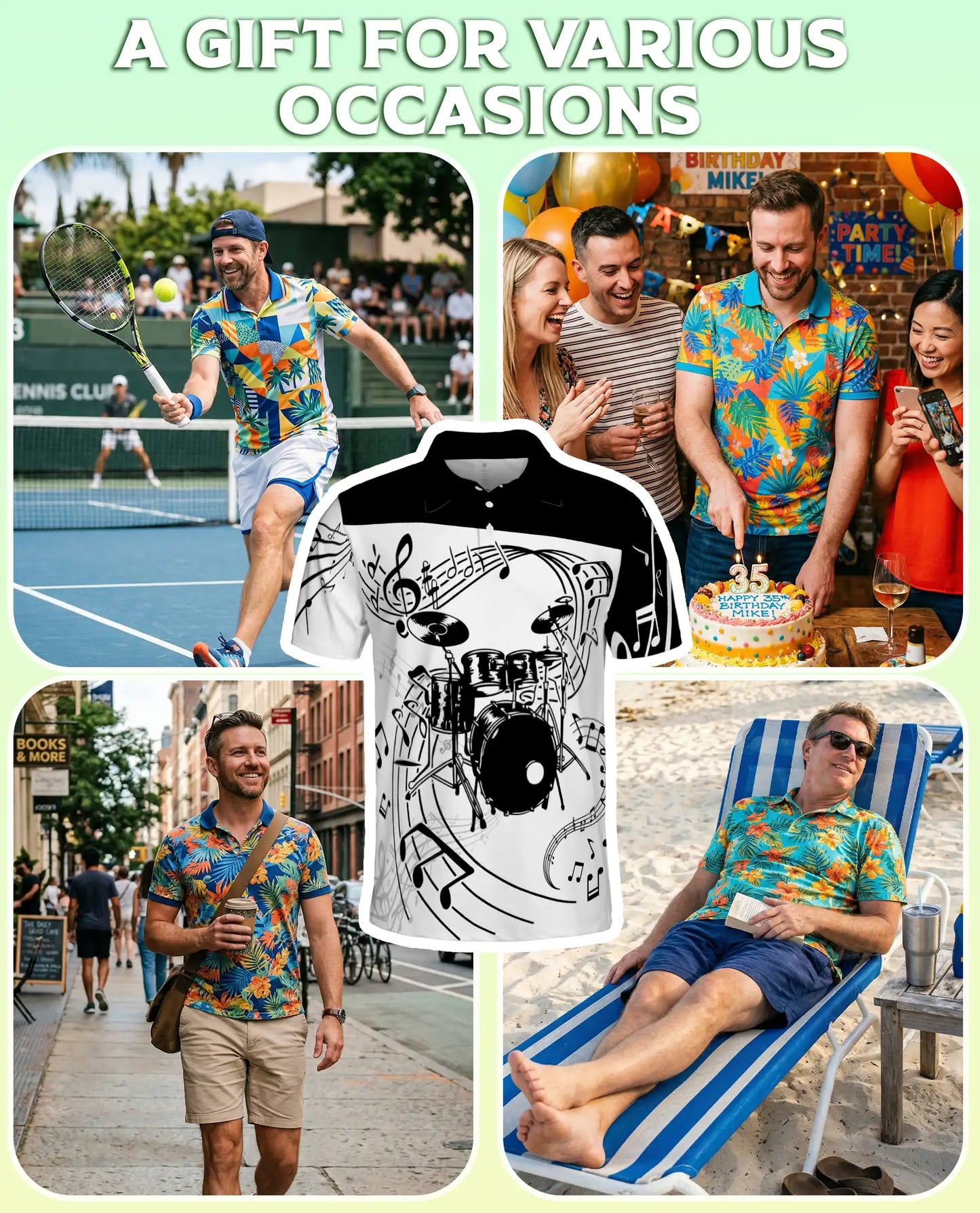 Drum Music 3D Polo Shirt for Men, Black White Band Art Style | Azhawaiian