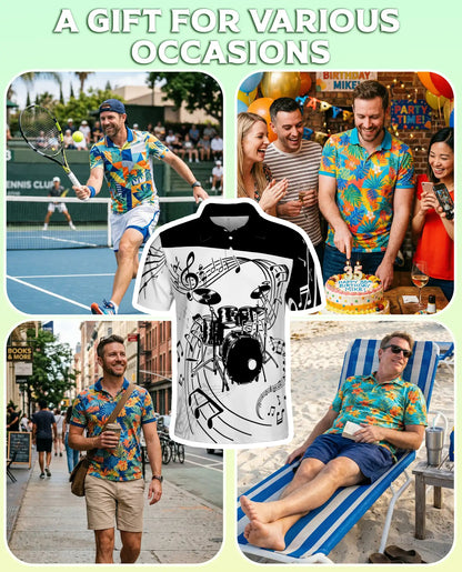 Drum Music 3D Polo Shirt for Men, Black White Band Art Style | Azhawaiian