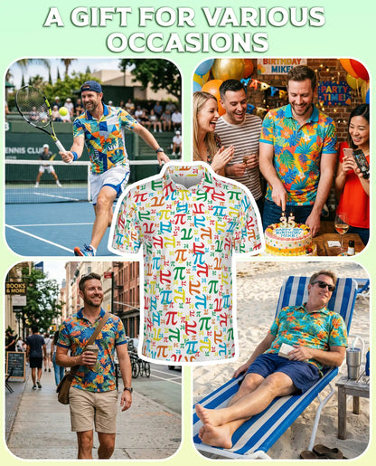 Colorful Pi Symbol 3D Polo Shirt for Men, Funny Math Geek Style | Azhawaiian