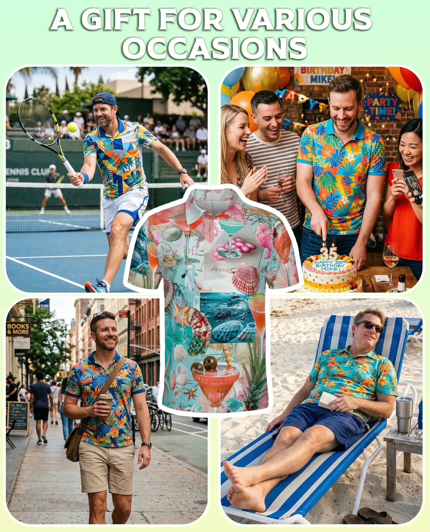 Tropical Beach Cocktail 3D Polo Shirt for Men, Coastal Summer Vacation Style | Azhawaiian