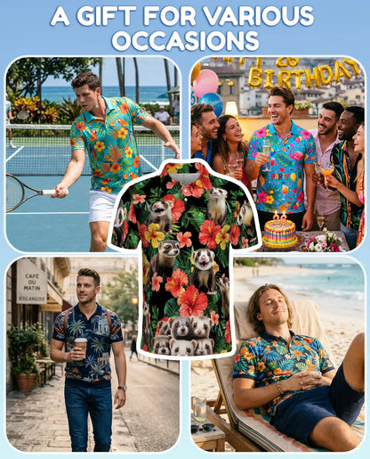 Funny Ferret Tropical Polo Shirt - Exotic Pet Hawaiian Style | Azhawaiian