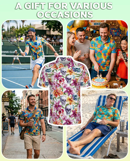 Skull Orchid Floral Polo Shirt-Gothic Botanical Flower Pattern Design | Azhawaiian