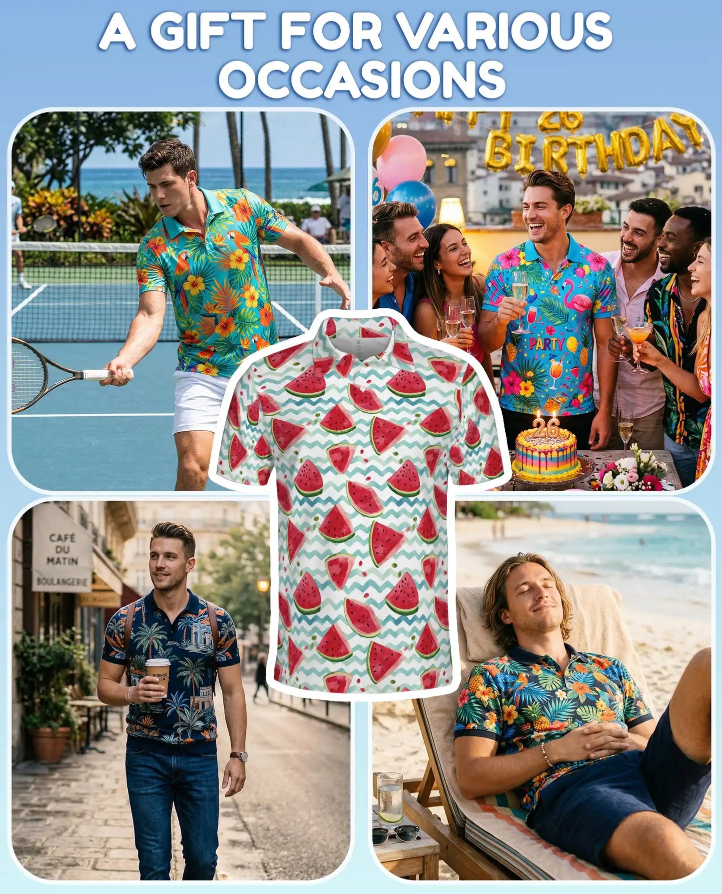 Watermelon Polo Shirt - Summer Fruit Beach Vibes Style | Azhawaiian