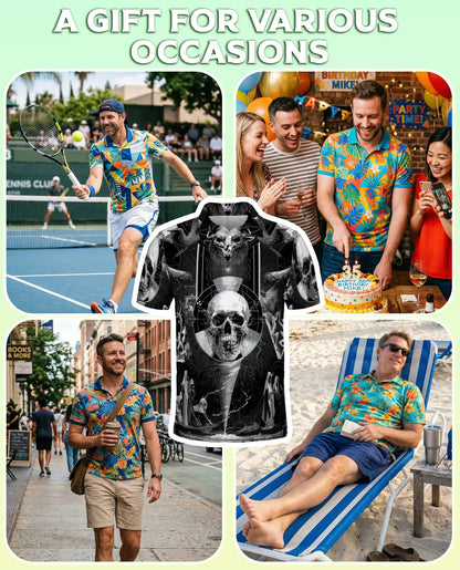 Dark Gothic Skull Polo Shirt for Men- Skull Horror Fantasy | Azhawaiian