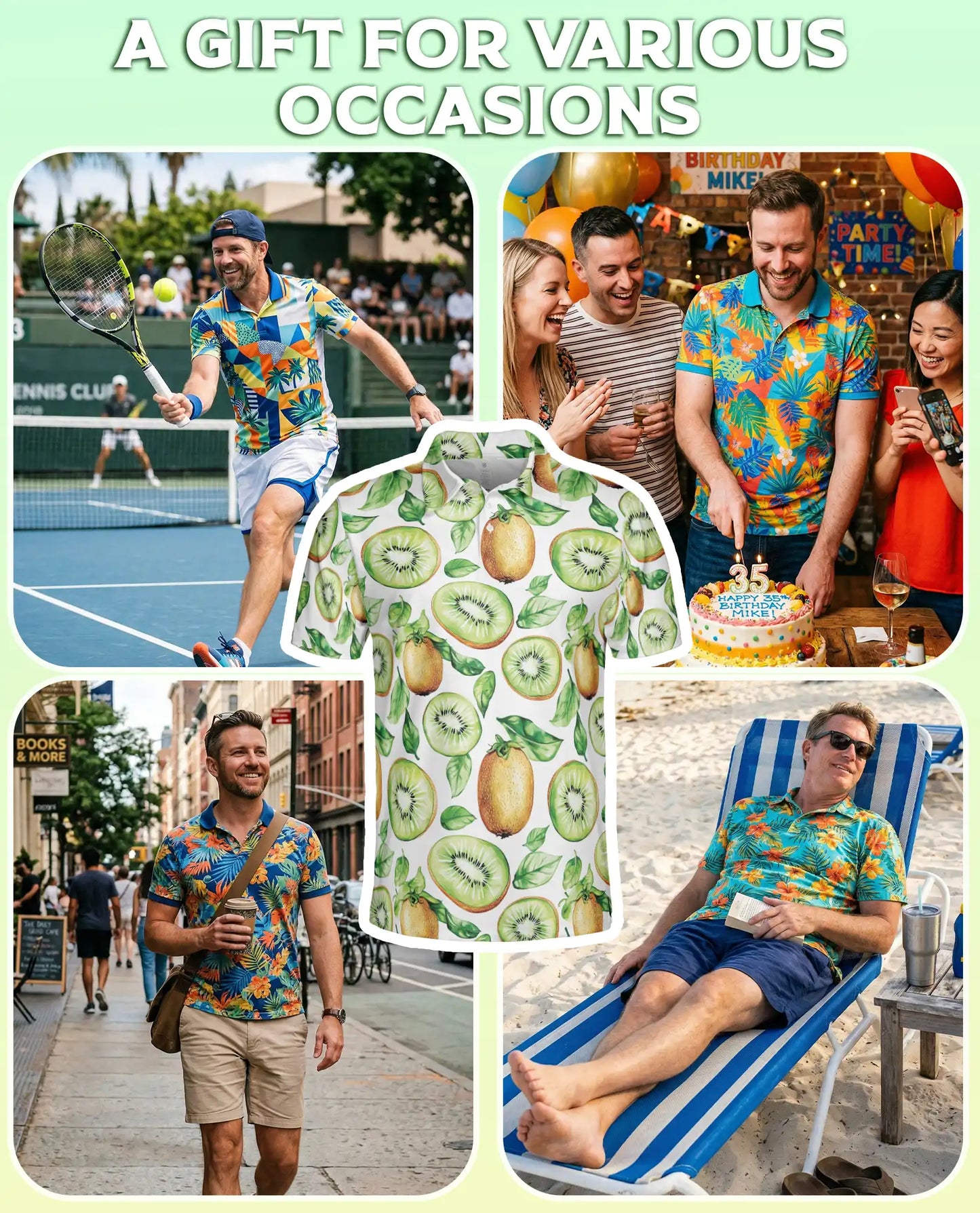 Kiwi Fruit Hawaiian Polo Shirt, Fresh Summer Style | Azhawaiian
