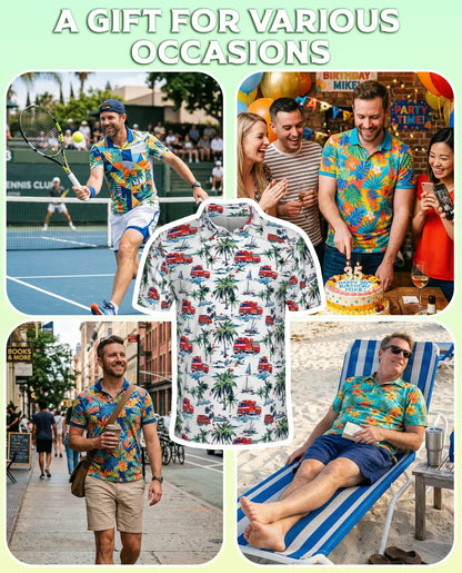 Fire Truck Beach Pattern Polo Shirt | Azhawaiian