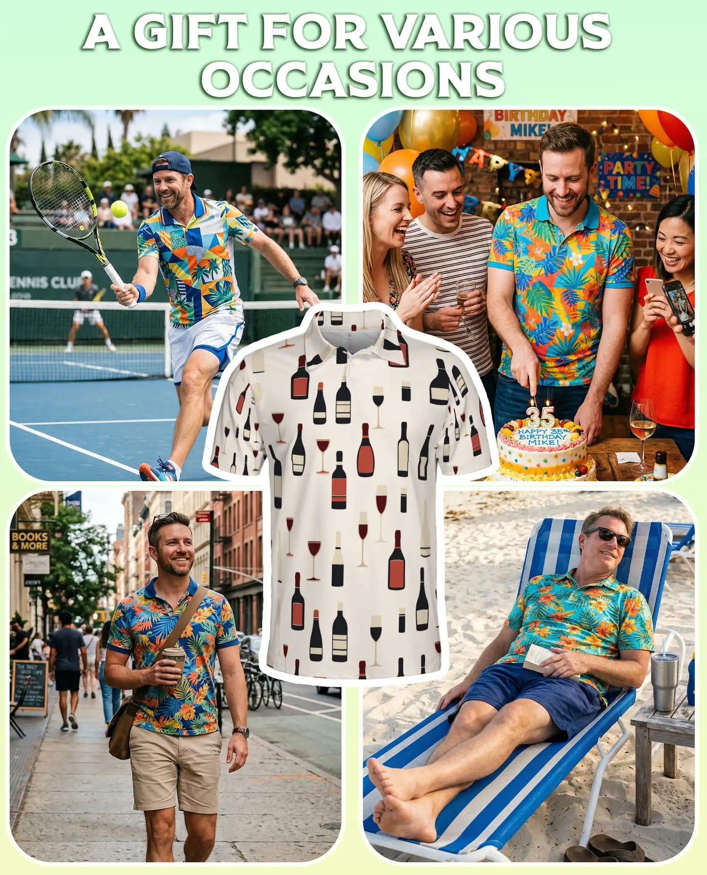 Wine Bottle Pattern 3D Polo Shirt for Men, Minimalist Vineyard Style | Azhawaiian