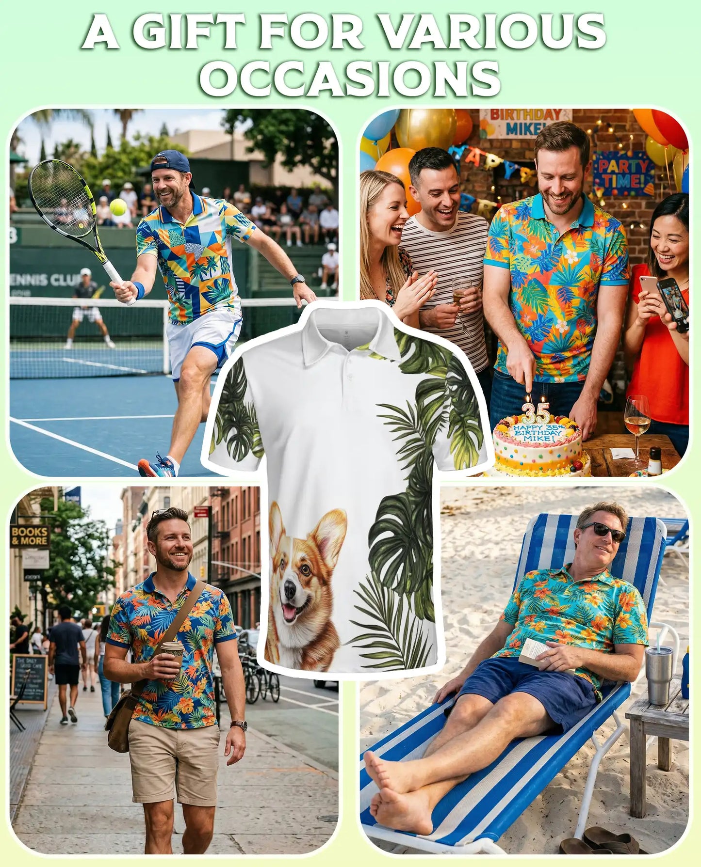 Cute Corgi Tropical Leaves 3D Polo Shirt for Men, Hawaiian Dog Lover Style | Azhawaiian