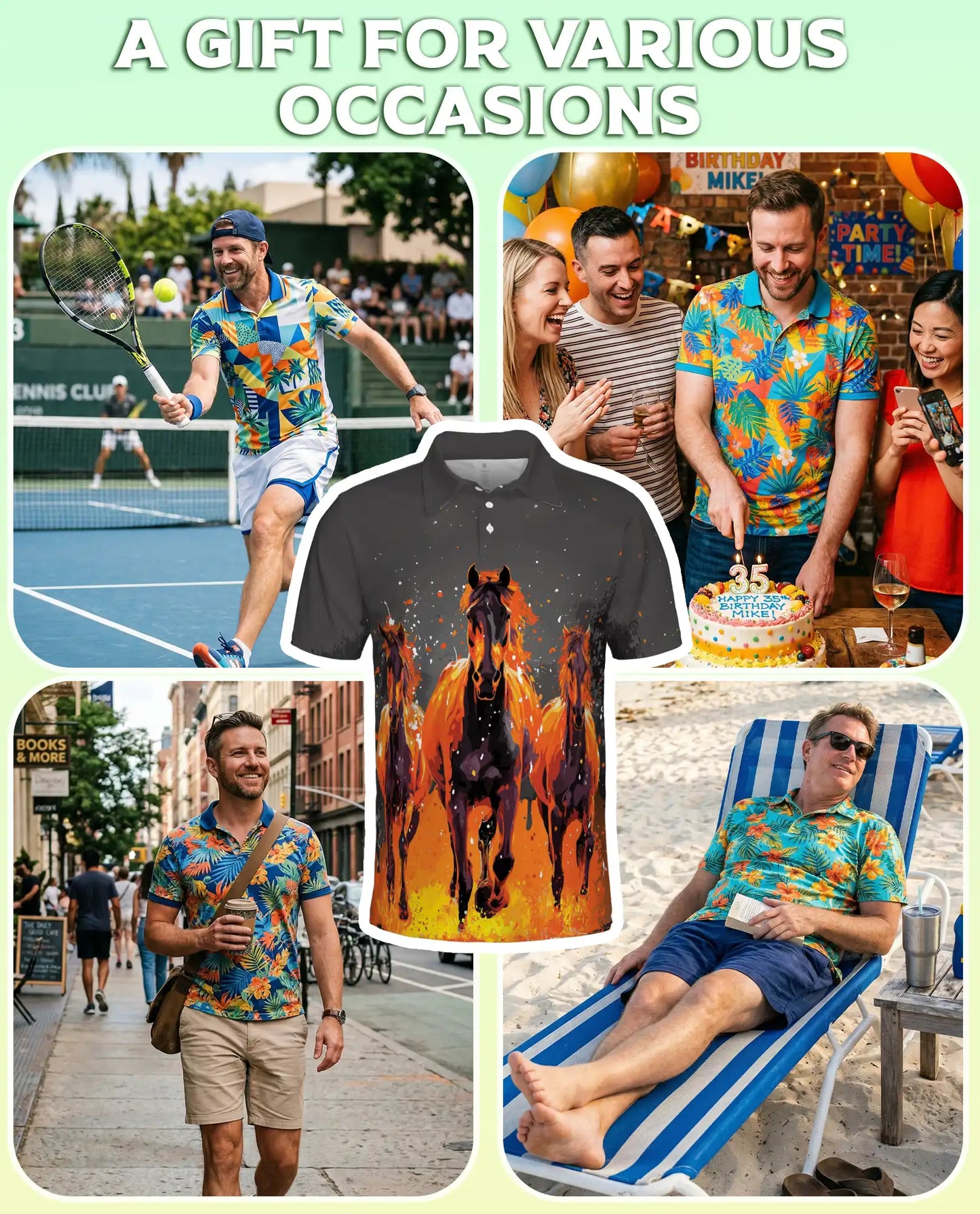 Running Horses Polo Shirt - Wild Stallion Western Style | Azhawaiian