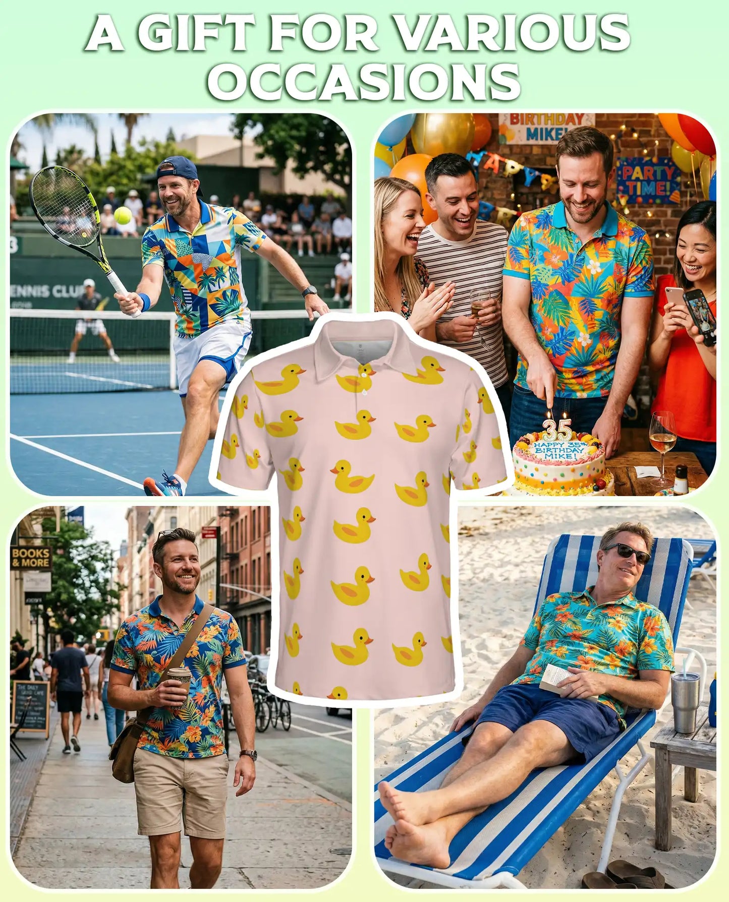 Cute Rubber Duck 3D Polo Shirt for Men, Minimal Cartoon Style | Azhawaiian