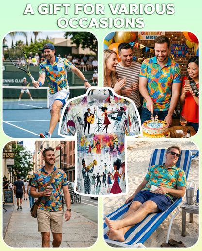 Jazz Music Party 3D Polo Shirt for Men, Colorful Retro Musician Style | Azhawaiian