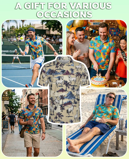 Goat Desert Tropical 3D Polo Shirt for Men, Rustic Farm Animal Style | Azhawaiian