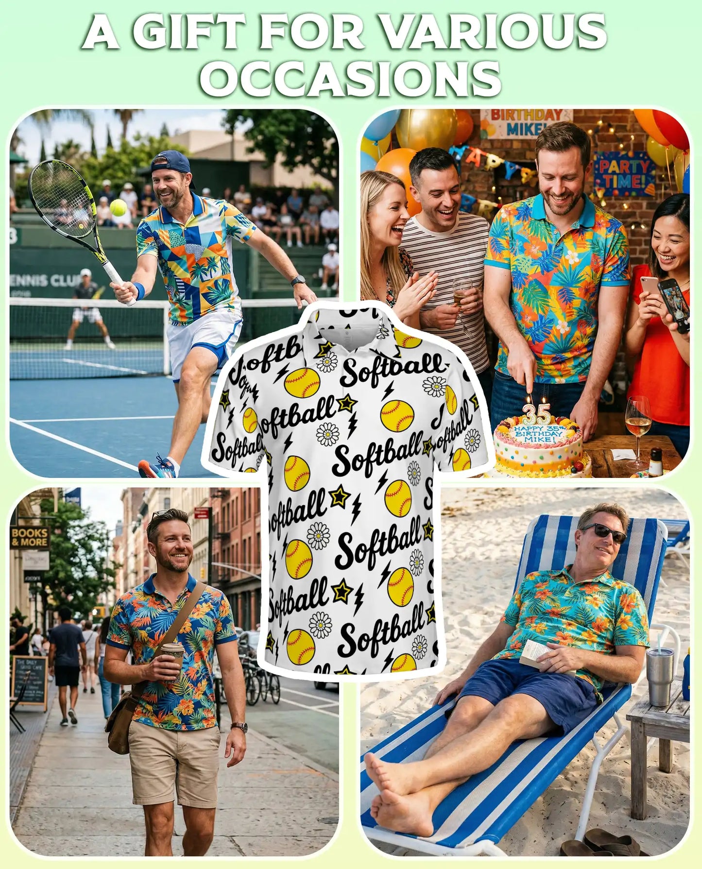 Softball Polo Shirt for Men- Fastpitch Softball Pattern  | Azhawaiian