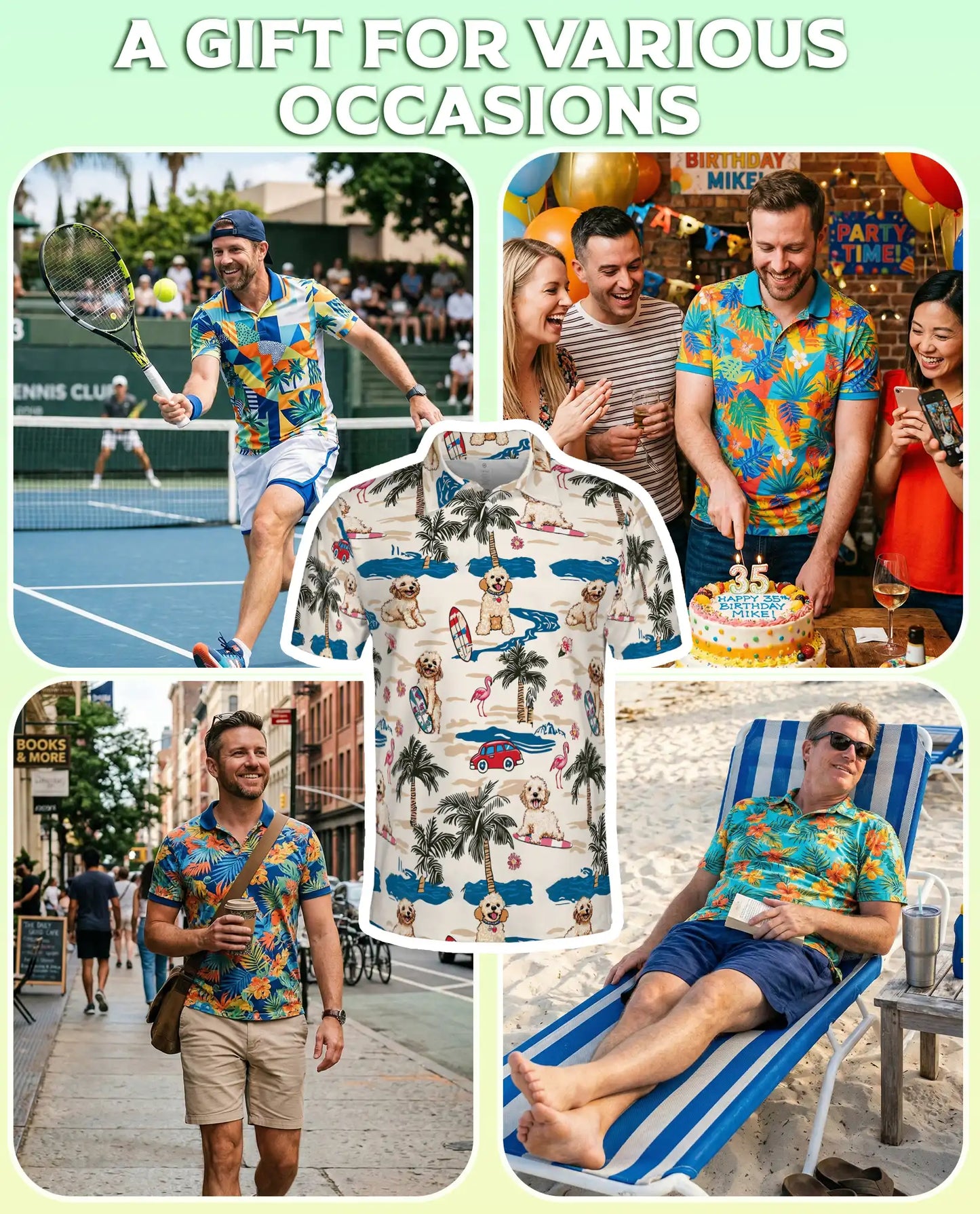 Cute Dog Beach Hawaiian 3D Polo Shirt for Men | Azhawaiian