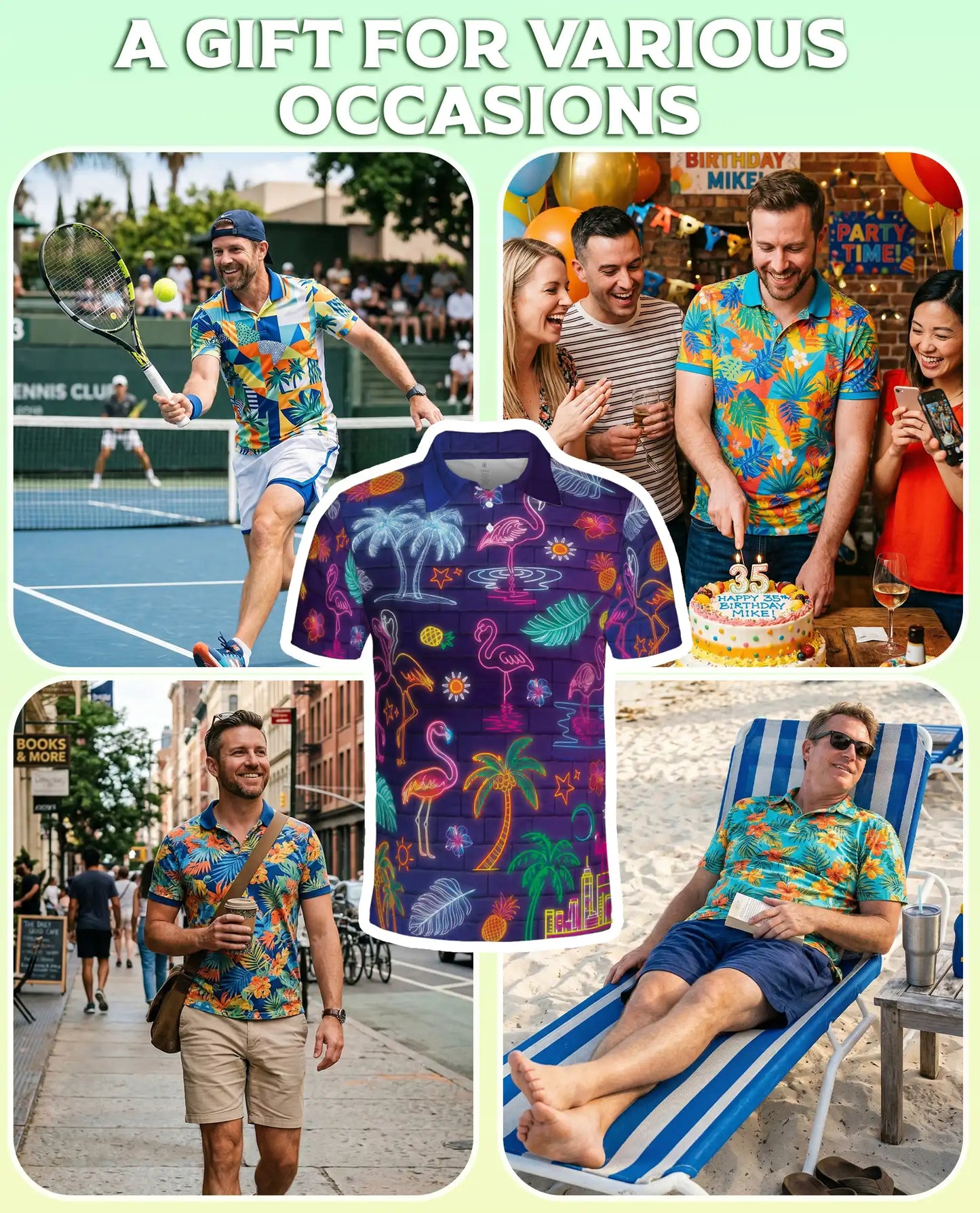 Neon Flamingo Polo Shirt, Tropical Night Print | Azhawaiian