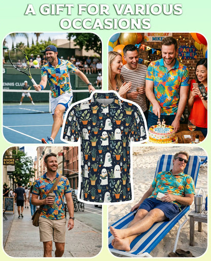Cute Ghost Plant 3D Polo Shirt for Men, Funny Spooky Botanical Style | Azhawaiian