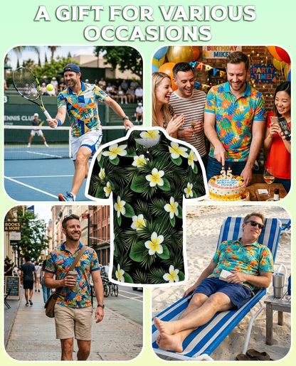 Tropical Plumeria Floral Polo Shirt for Men- Palm Leaf  Shirt | Azhawaiian