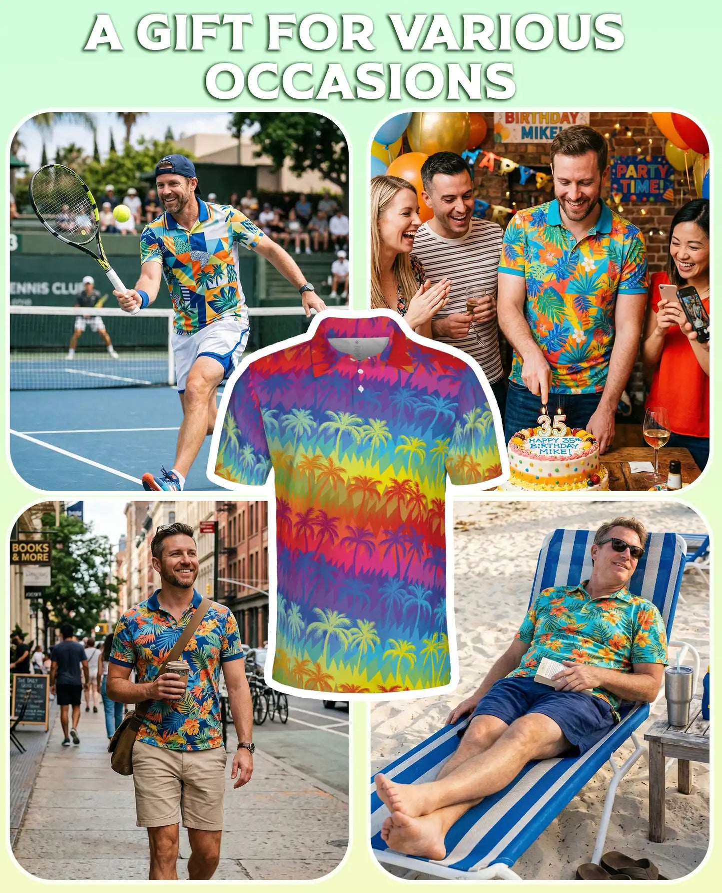 Rainbow Palm Tree Polo Shirt, Tropical Sunset Paradise Print | Azhawaiian