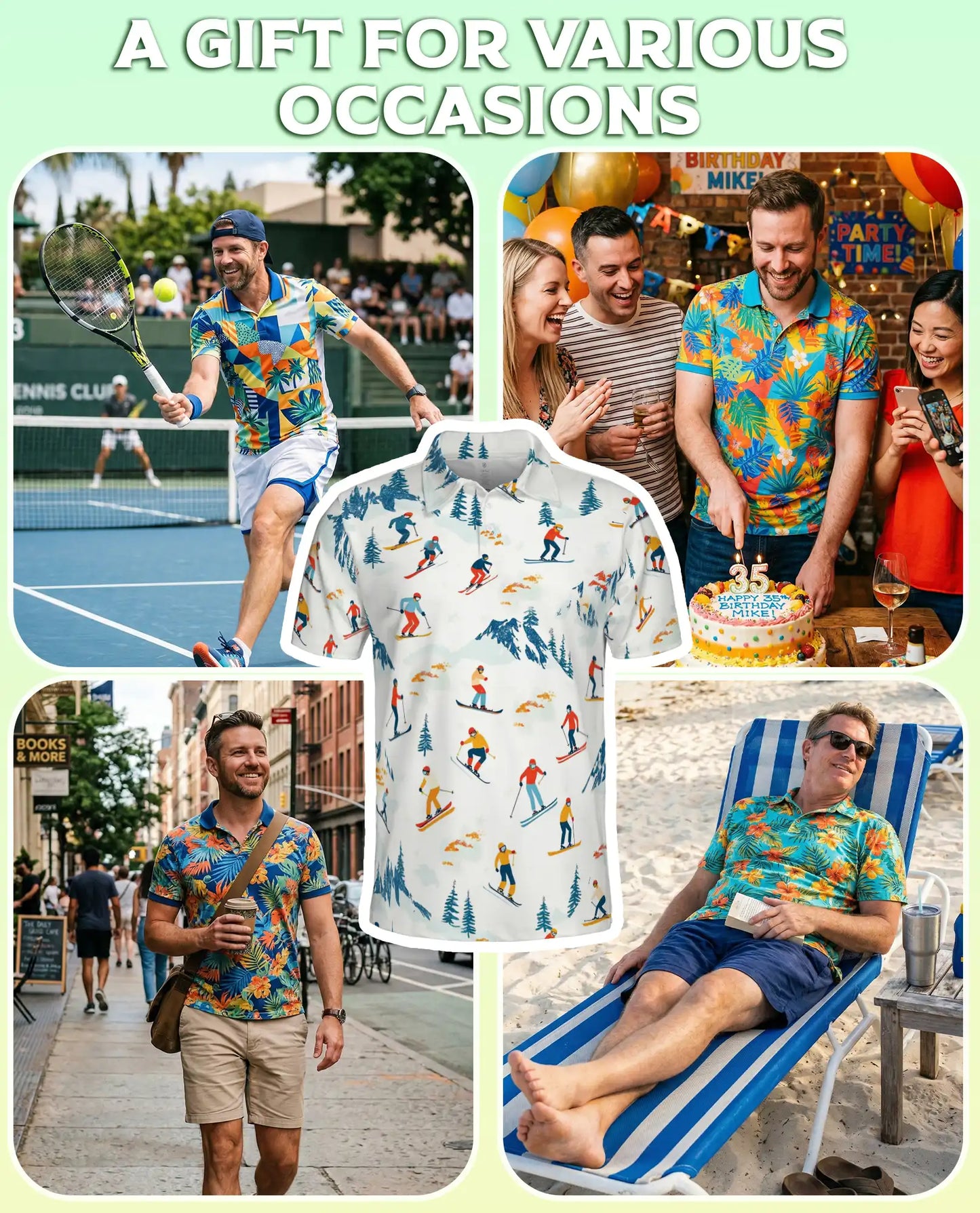 Skiing Polo Shirt for Men-Winter Alpine Mountain Ski Lover Shirt | Azhawaiian