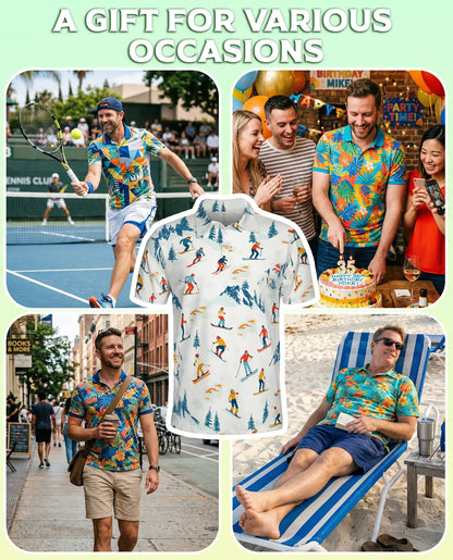 Skiing Polo Shirt for Men-Winter Alpine Mountain Ski Lover Shirt | Azhawaiian