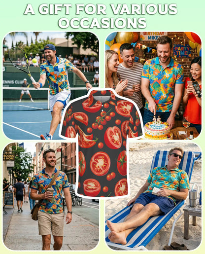 Tomato Slice 3D Polo Shirt for Men, Funny Food Lover Style | Azhawaiian