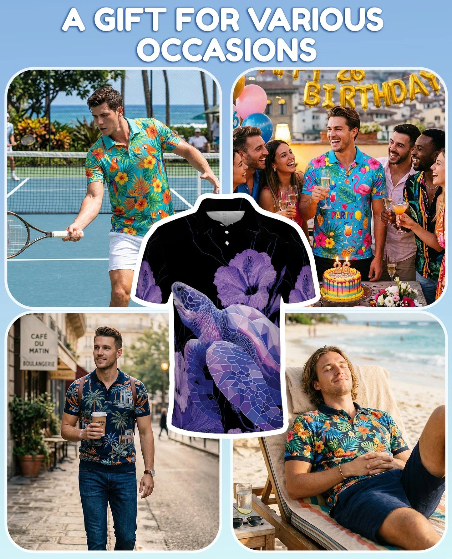 Polynesian Sea Turtle Floral Polo Shirt for Men, Tropical Island Style | Azhawaiian