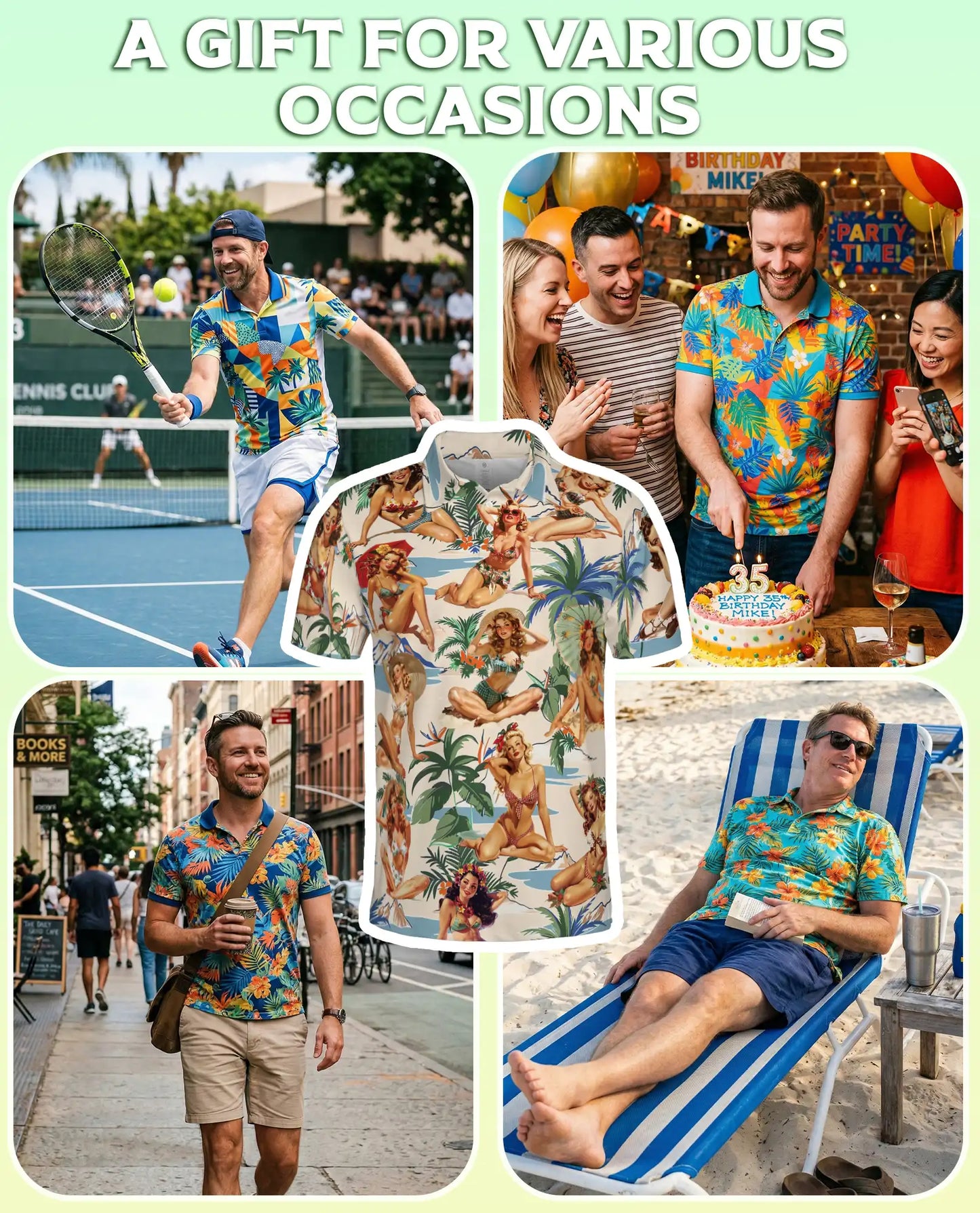Tropical Pin Up Polo Shirt - Vintage Beach Babe Style | Azhawaiian
