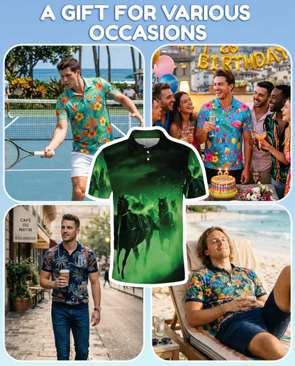 Black Horse Polo Shirt for Men, Mystic Racing Style | Azhawaiian