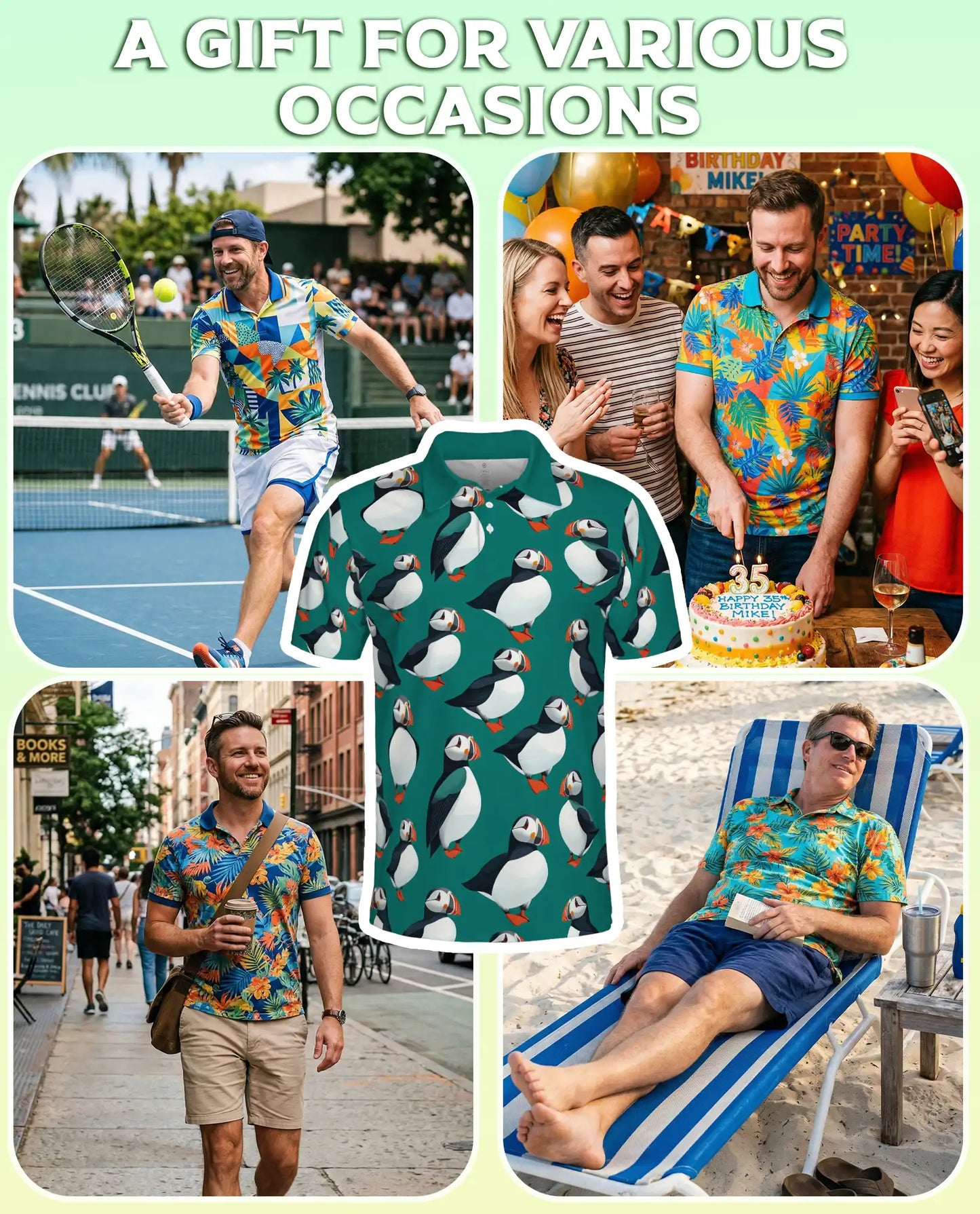 Cute Puffin Bird 3D Polo Shirt for Men, Coastal Seabird Tropical Style | Azhawaiian