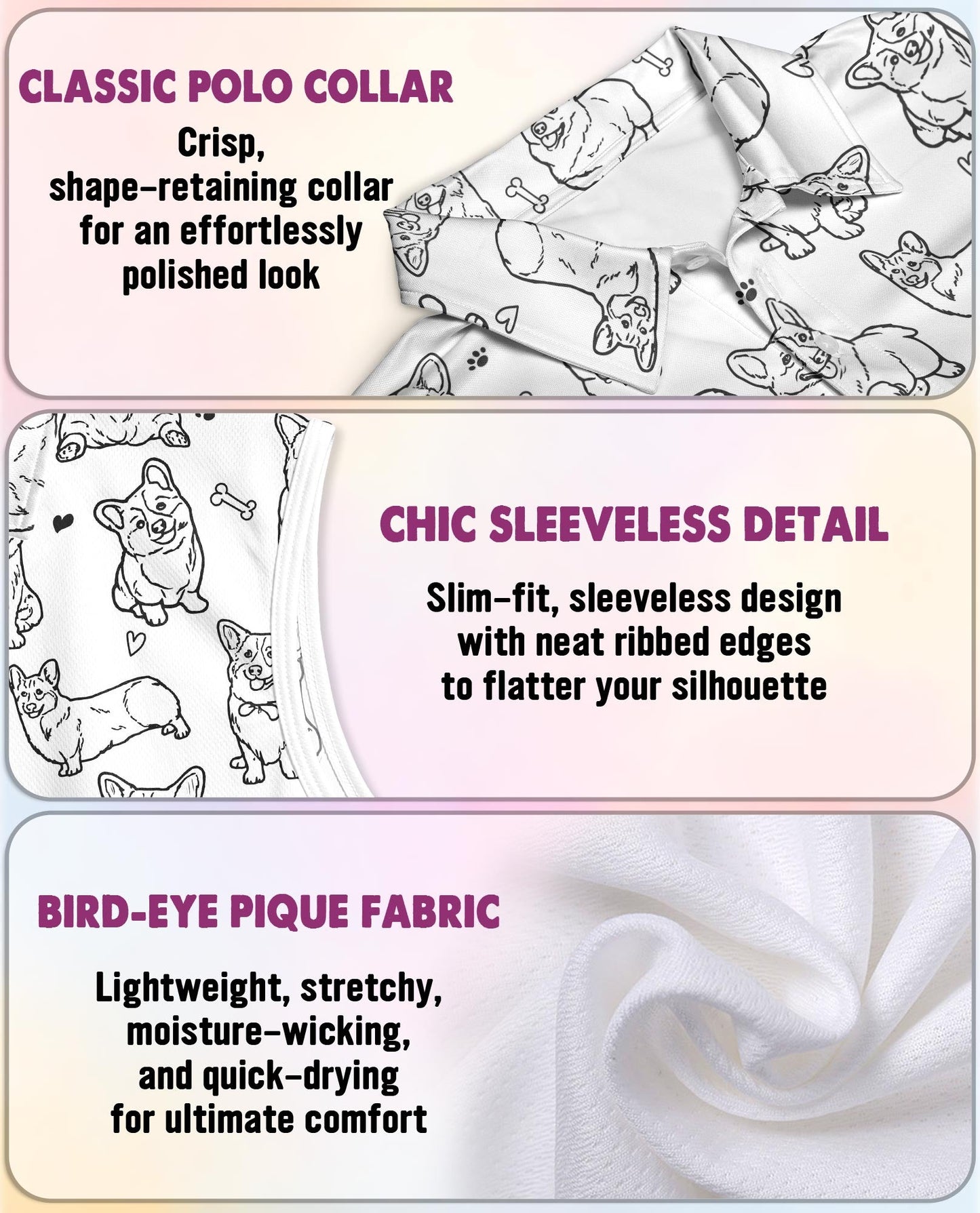 Corgi Pattern Sleeveless Polo Shirt for Women | Azhawaiian