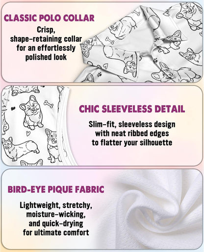 Corgi Pattern Sleeveless Polo Shirt for Women | Azhawaiian
