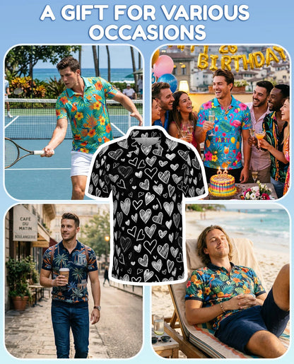 Love Heart Polo Shirt for Men, Romantic Valentine Style | Azhawaiian