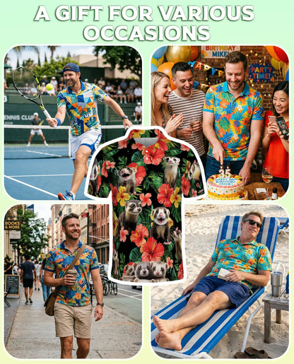 Ferret Hawaiian Polo Shirt, Tropical Floral Style | Azhawaiian