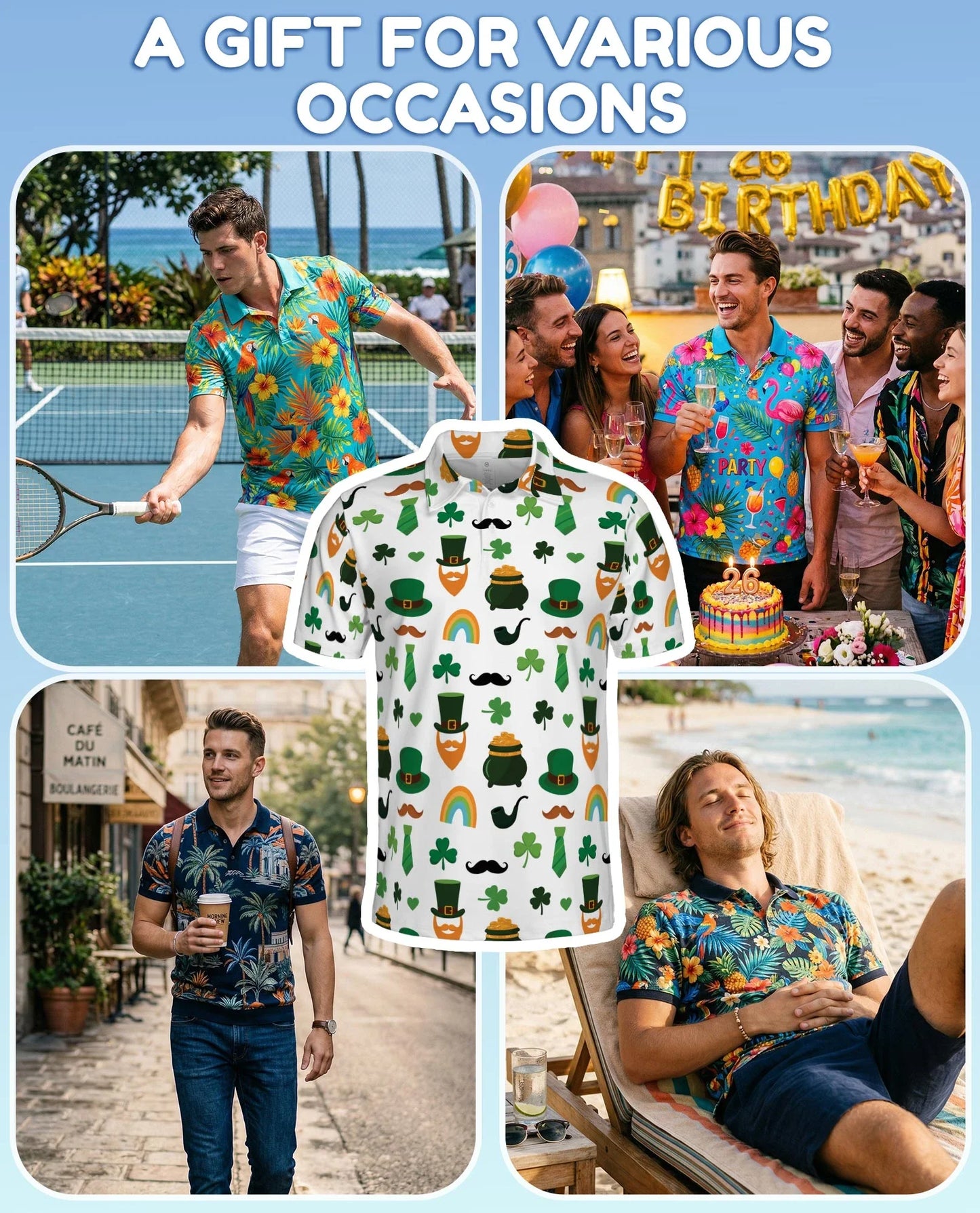St. Patrick's Day Pattern Polo Shirt for Men, Irish Festival Style | Azhawaiian