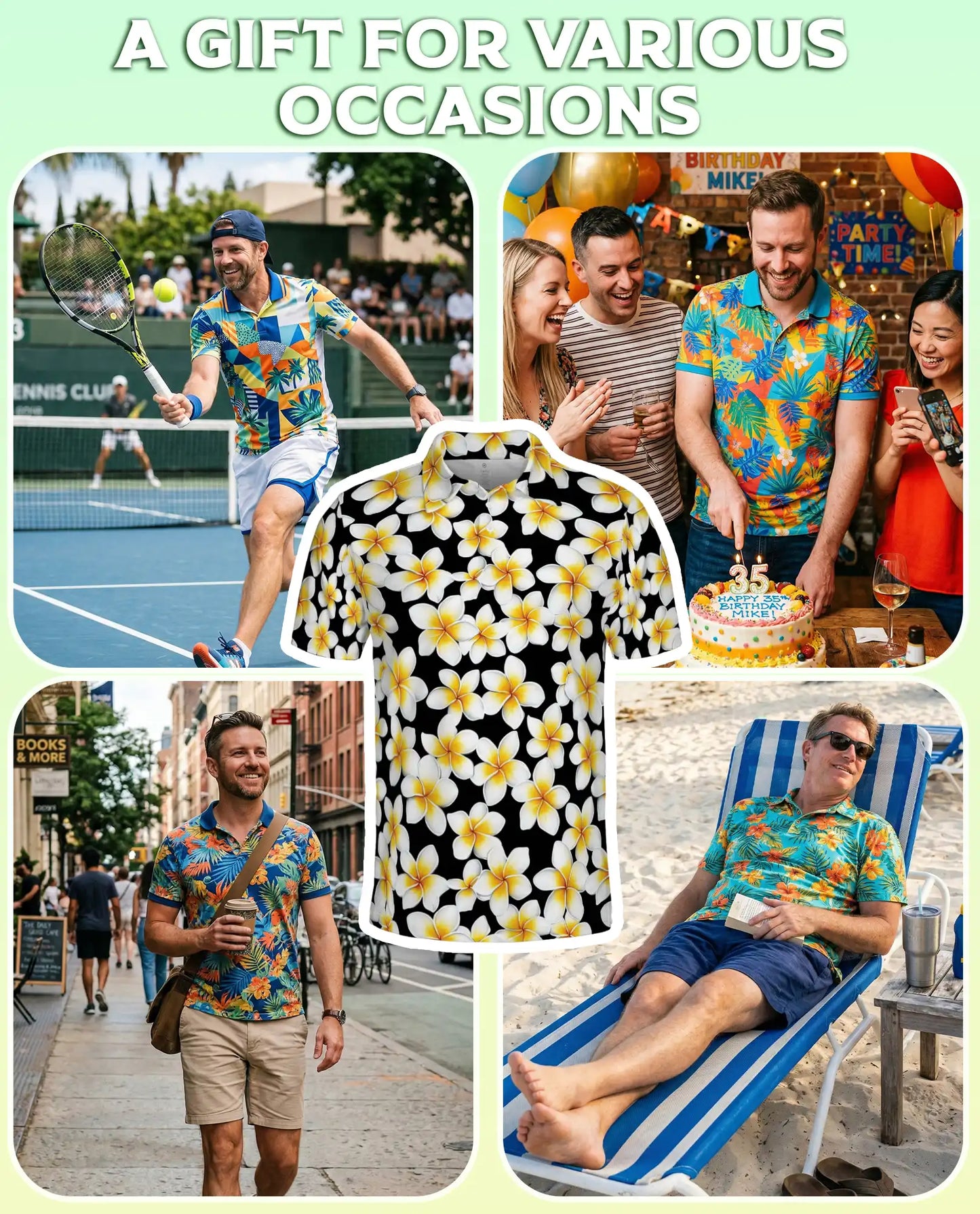 Plumeria Flower 3D Polo Shirt for Men, Tropical Floral Island Style | Azhawaiian