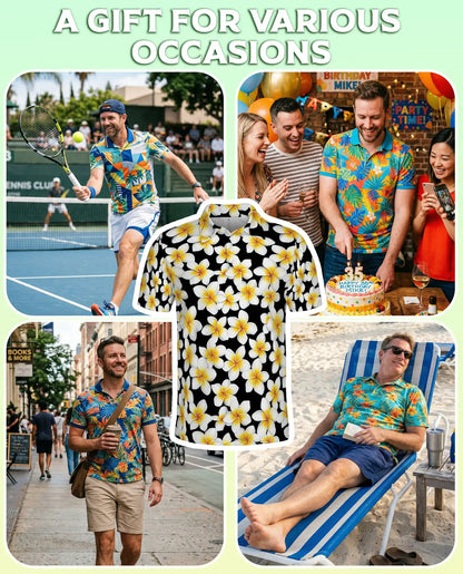 Plumeria Flower 3D Polo Shirt for Men, Tropical Floral Island Style | Azhawaiian