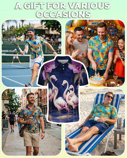 Flamingo Polo Shirt, Tropical Floral Print | Azhawaiian