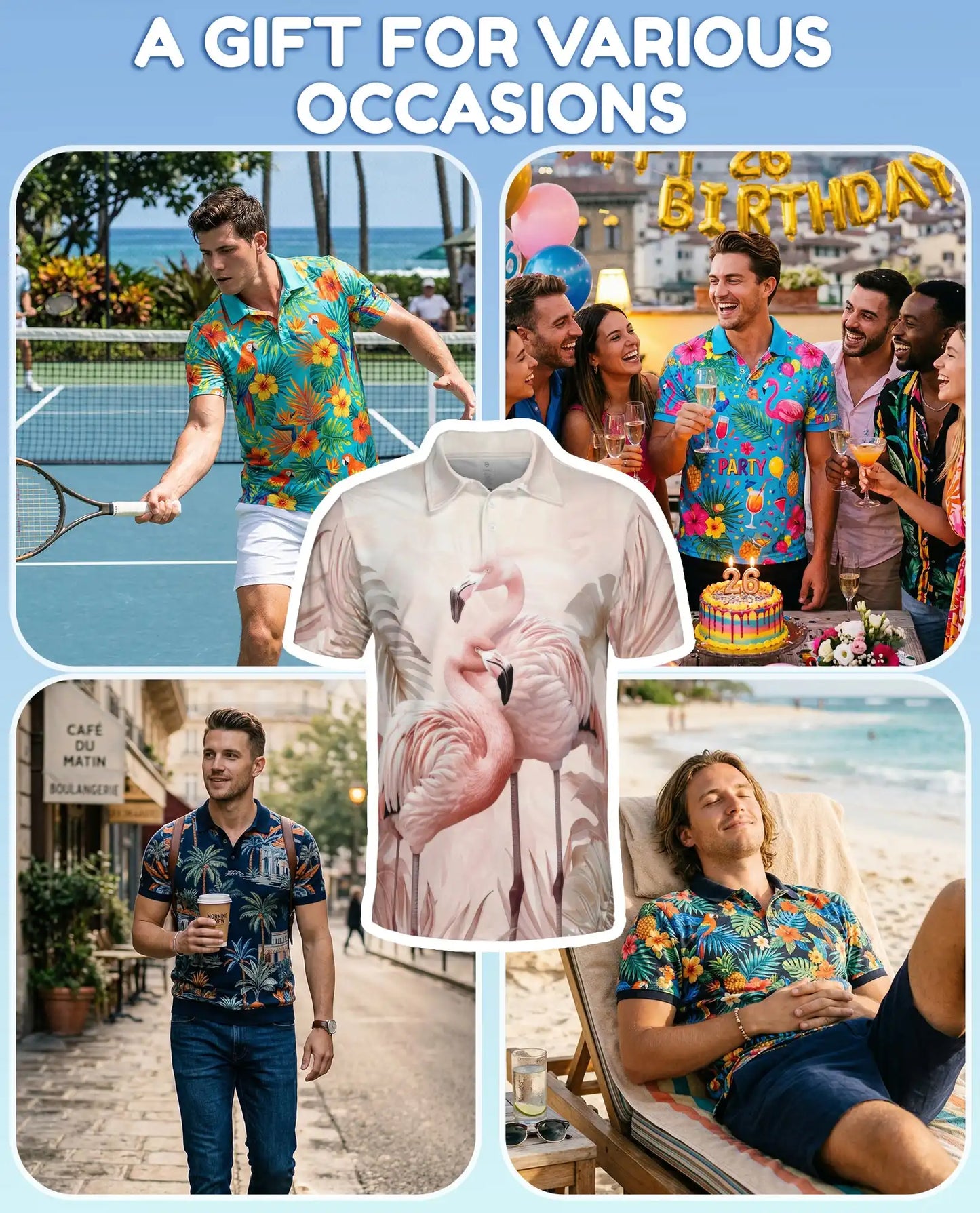 Pink Flamingo 3D Printed Polo Shirt for Men, Summer Tropical Shirt | Azhawaiian