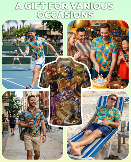 Dragon Treasure 3D Polo Shirt for Men, Fantasy Gold Hoard Art Style | Azhawaiian
