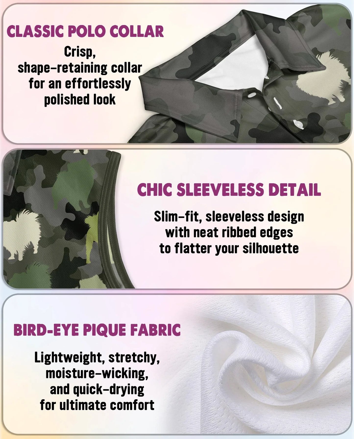 Pomeranian Camouflage Pattern Sleeveless Polo Shirt for Women | Azhawaiian