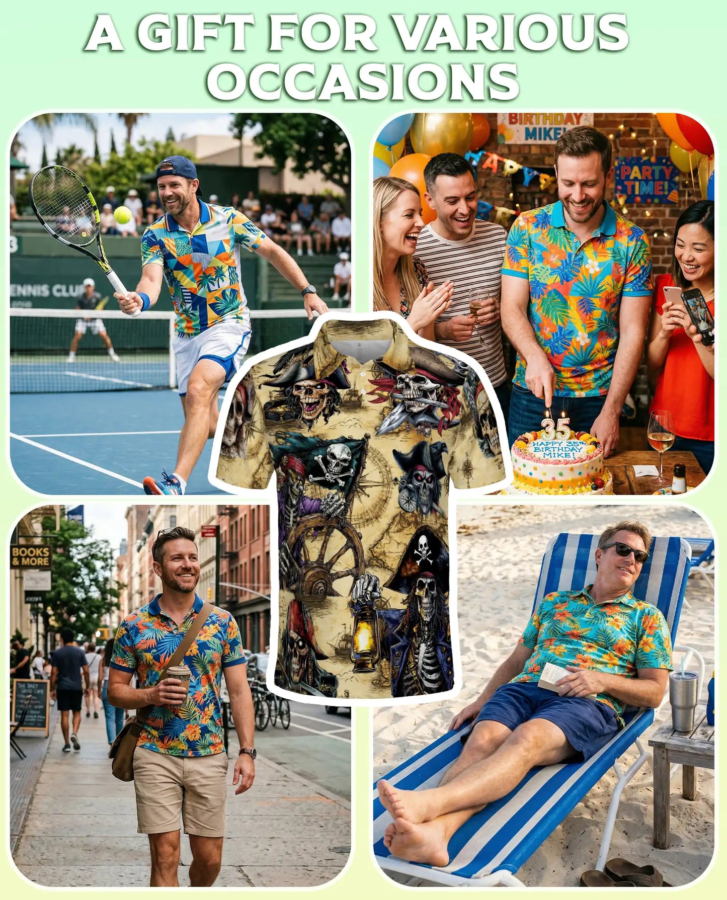 Vintage Pirate Skeleton Polo Shirt-Skull Captain Treasure Map Design | Azhawaiian