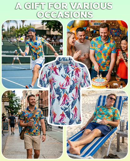 Tropical Skiing 3D Polo Shirt for Men, Floral Winter Sports Style | Azhawaiian