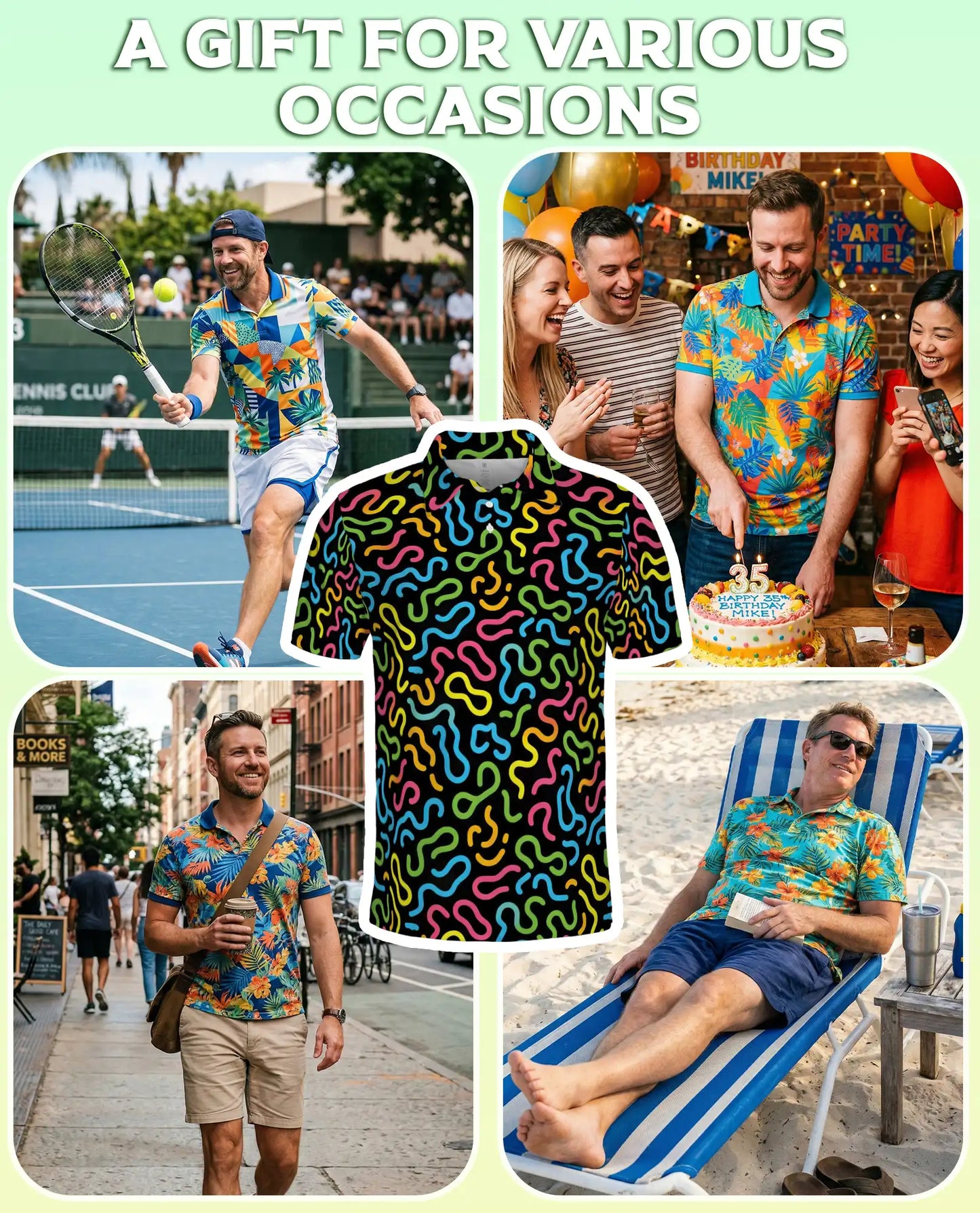 Retro Memphis Pattern Polo Shirt for Men-Colorful Abstract Style | Azhawaiian