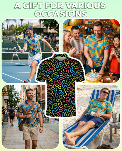 Retro Memphis Pattern Polo Shirt for Men-Colorful Abstract Style | Azhawaiian