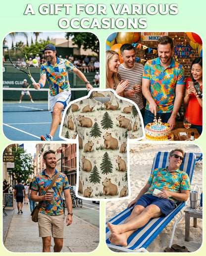 Capybara Forest 3D Polo Shirt for Men, Cute Woodland Animal Style | Azhawaiian