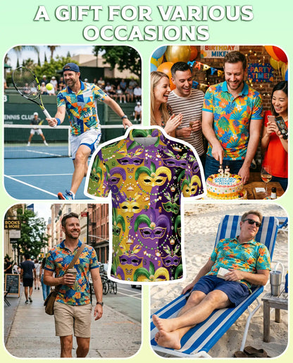 Mardi Gras Mask Pattern Hawaiian Polo Shirt | Azhawaiian