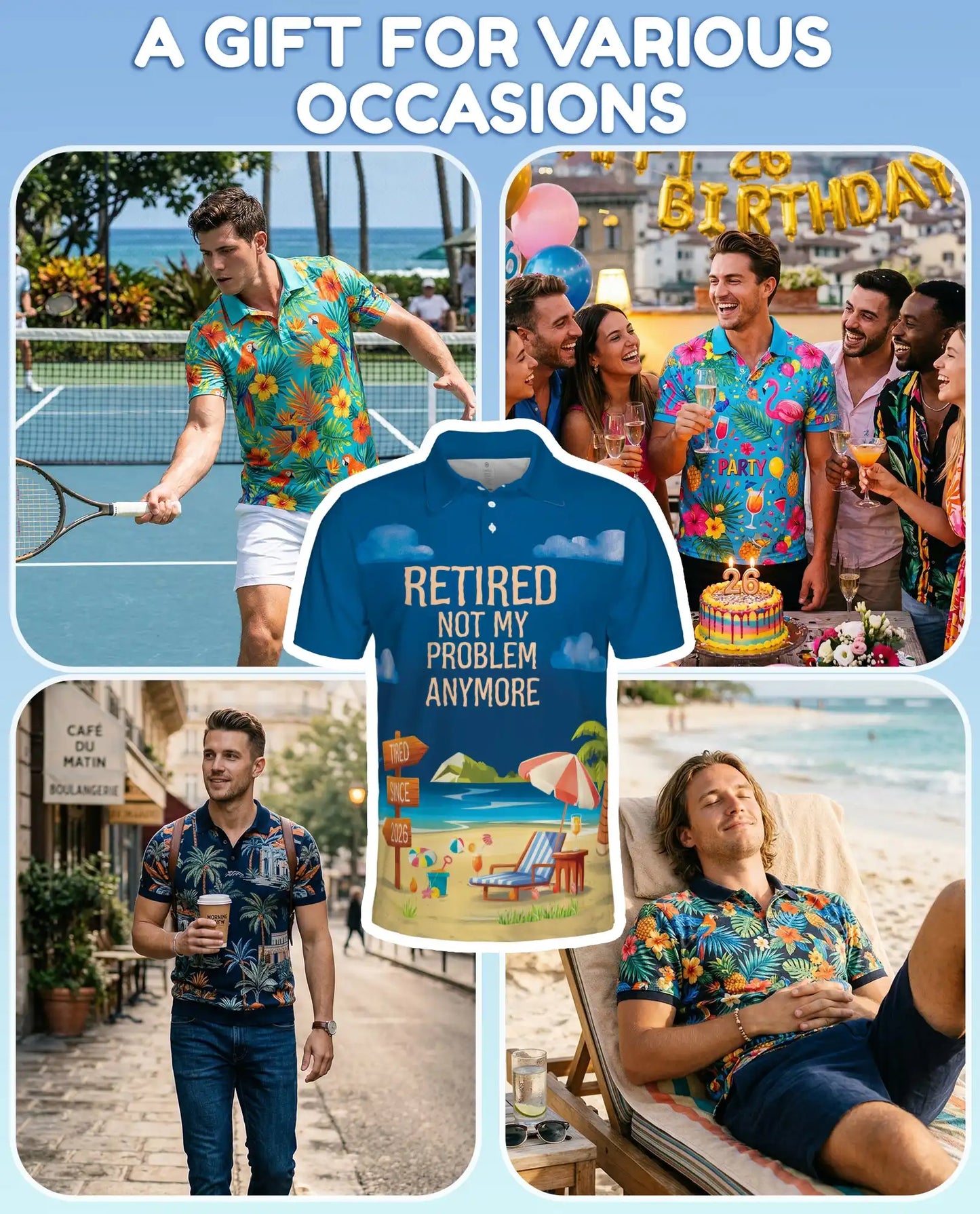 Retired Not My Problem Anymore Polo Shirt - Beach Retirement Style | Azhawaiian