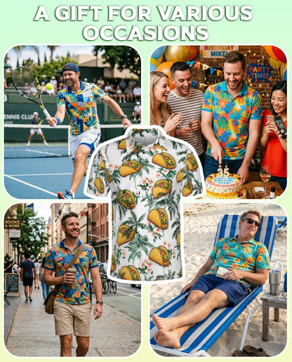 Funny Taco Tropical 3D Polo Shirt for Men, Hawaiian Food Lover Style | Azhawaiian