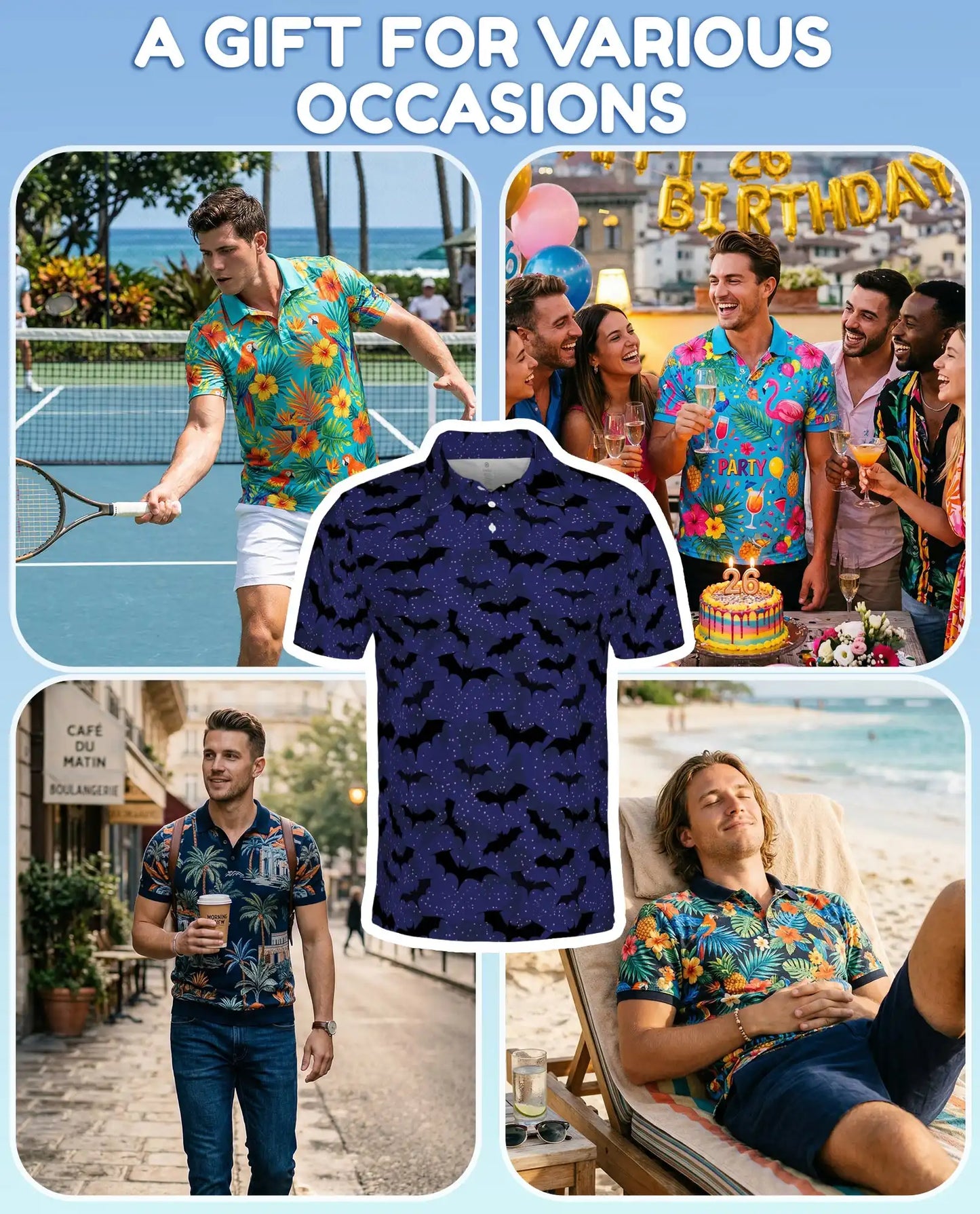 Spooky Bats Polo Shirt for Men, Halloween Night Style | Azhawaiian