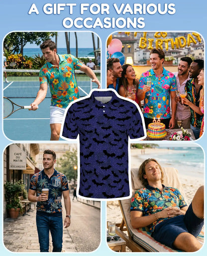 Spooky Bats Polo Shirt for Men, Halloween Night Style | Azhawaiian